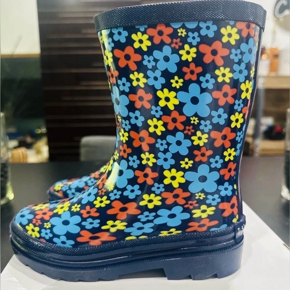 Lily & Dan Girls Kids Blue With Flowers Non-Slip Rubber Rain Boots  Sz 13/1
